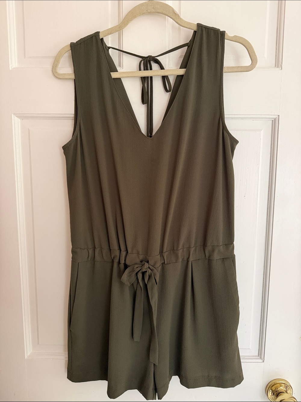 Zara Olive Sleeveless V-Neck Romper with Tie Waist size M